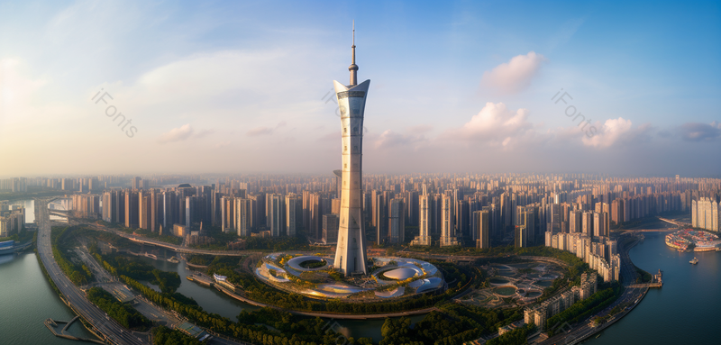 航拍塔小蛮腰全景城市傍晚,高清,摄影图,摄影图片,图片大全,摄影图免费下载